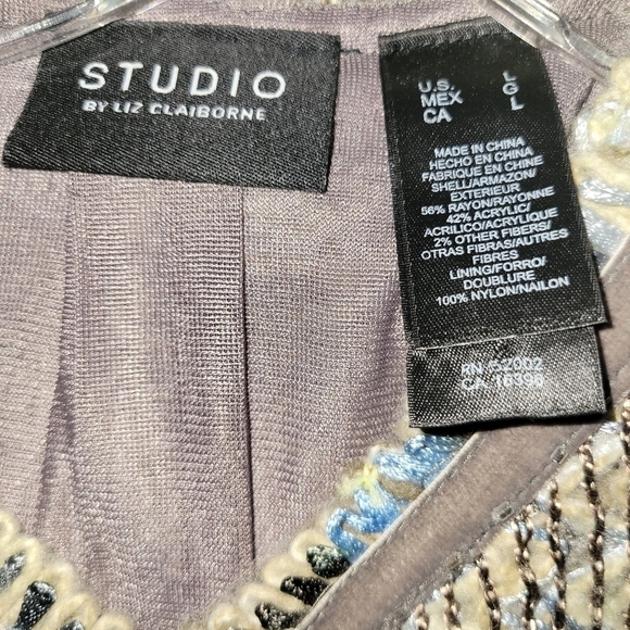 Liz Claiborne Studio Jacket Weaved L Brown Tan Blue - Picture 4 of 4